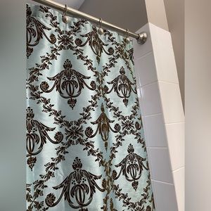 Posh Shower Curtain, deep Cadet Blue with Velvety Brown detail
